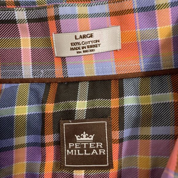 Peter Millar Shirt Men L Tartan Plaid 100% Cotton Multicolor Sport Luxury Preppy - Picture 3 of 14